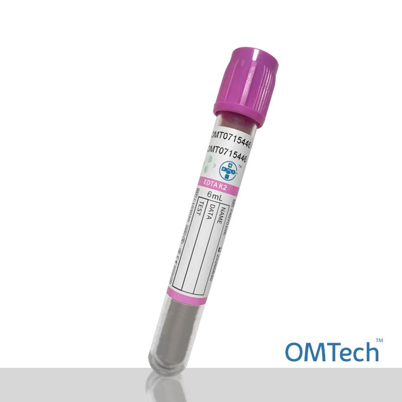 Пробірка Вакуумна для забору крові "OMTech", K2 EDTA, стерильна, з бузковою кришкою, 6 мл, 13*100 мм RENJI MEDICAL